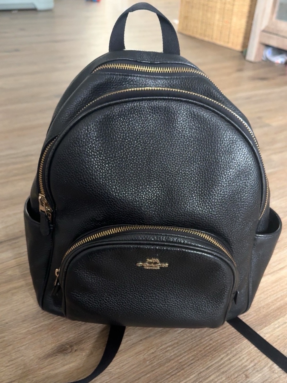 Coach Black Pebbled mini Leather Backpack with Gold Hardware